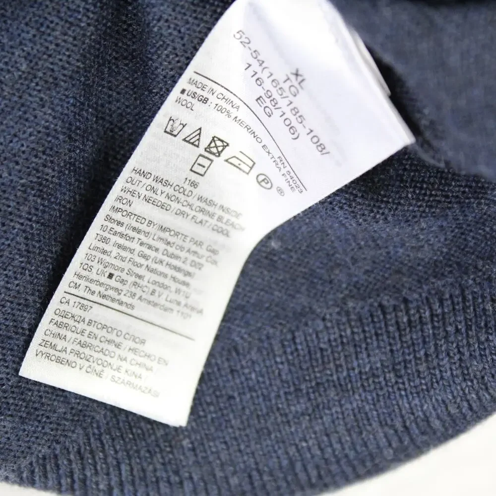 Banana Republic Wool Sweater Mens XL Blue Merino Italian Baruffa Preppy Office